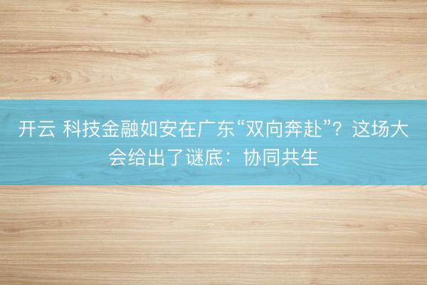 开云 科技金融如安在广东“双向奔赴”？这场大会给出了谜底：协同共生