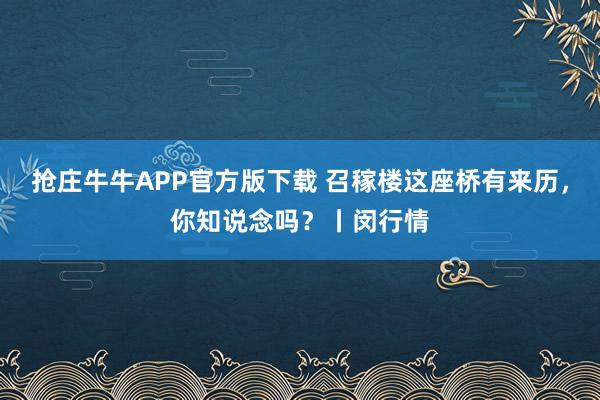 抢庄牛牛APP官方版下载 召稼楼这座桥有来历，你知说念吗？丨闵行情
