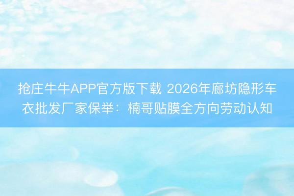 抢庄牛牛APP官方版下载 2026年廊坊隐形车衣批发厂家保举:楠哥贴膜全方向劳动认知